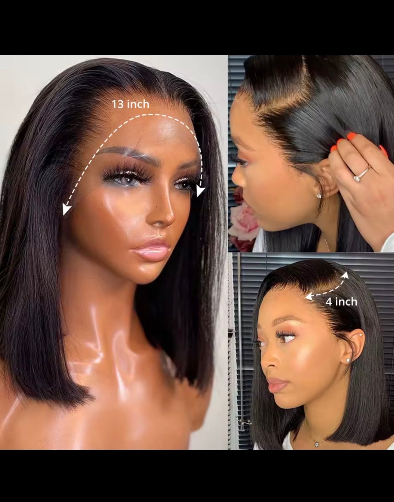 BOB LACE HUMAIN HAIR 180 % DENSITY,13*4